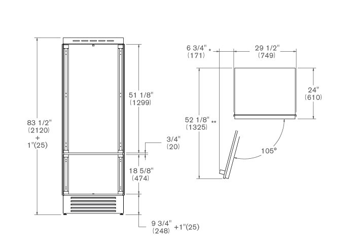 מקרר בנוי עם מקפיא תחתון מגירה  75 סמ, Panel Ready צירים שמאל