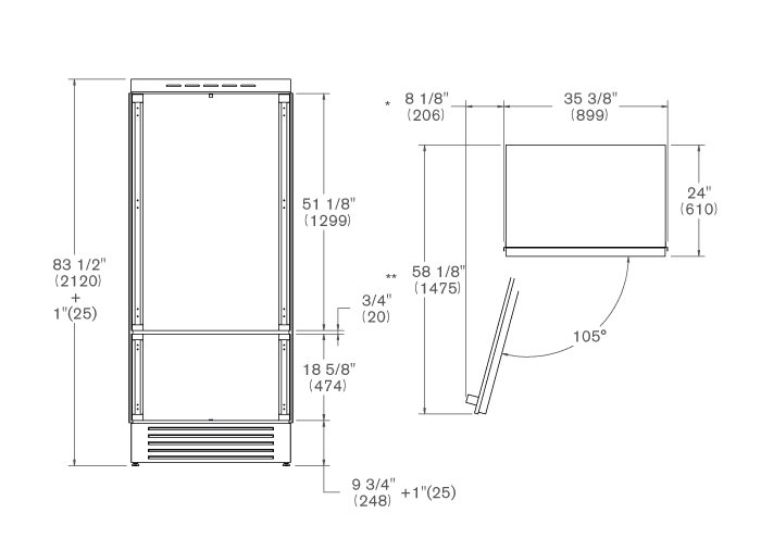 מקרר בנוי מקפיא תחתון  90 סמ אינטגרלי Panel Ready צירים משמאל