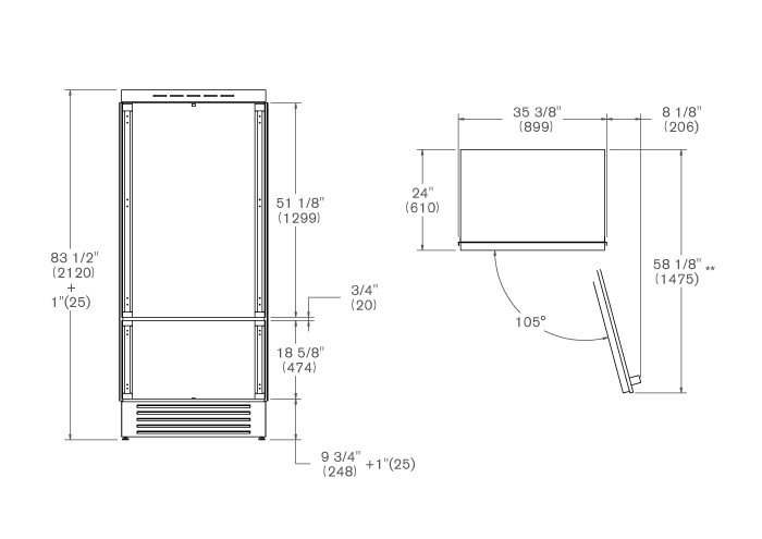 מקרר בנוי מקפיא תחתון  90 סמ אינטגרלי Panel Ready צירים מימין